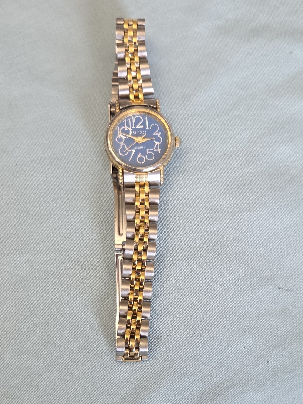Two-Tone Gold and Silver Women's Quartz Watch with Blue Dial